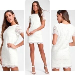Lulus White Lace Short Sleeve Mini Dress